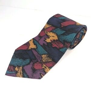 J. Garcia‎ 100% Silk Tie Abstract Art Brushstoke Pattern Gold Blue Purple USA